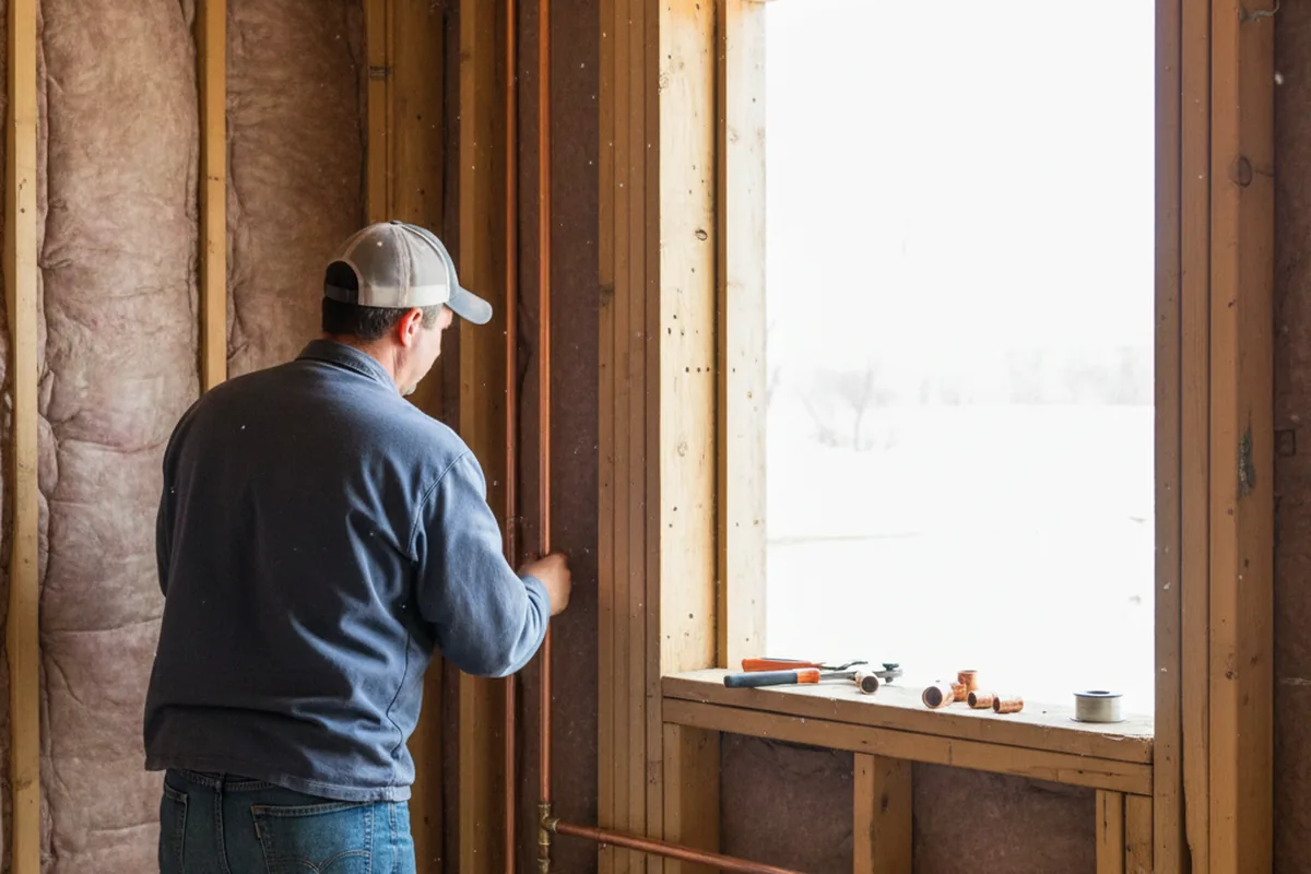 Licensed plumber running new copper supply lines in a Goodspring home